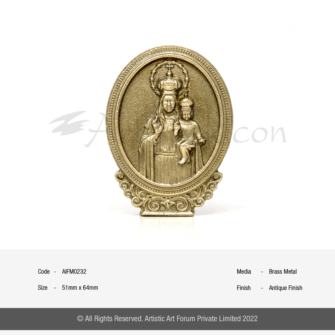 Brass Oval Mother Mary with Baby Jesus – Table Decor | Car Dashboard
