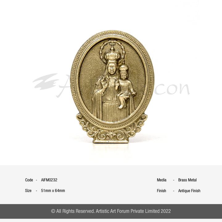 Brass Oval Mother Mary with Baby Jesus – Table Decor | Car Dashboard