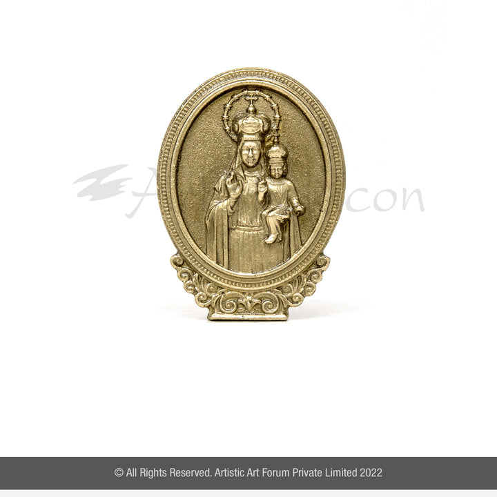 Brass Oval Mother Mary with Baby Jesus – Table Decor | Car Dashboard