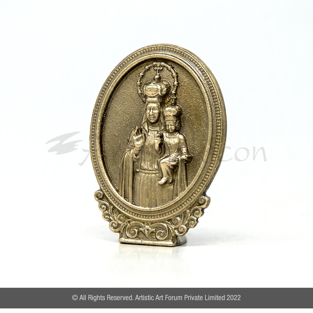 Brass Oval Mother Mary with Baby Jesus – Table Decor | Car Dashboard