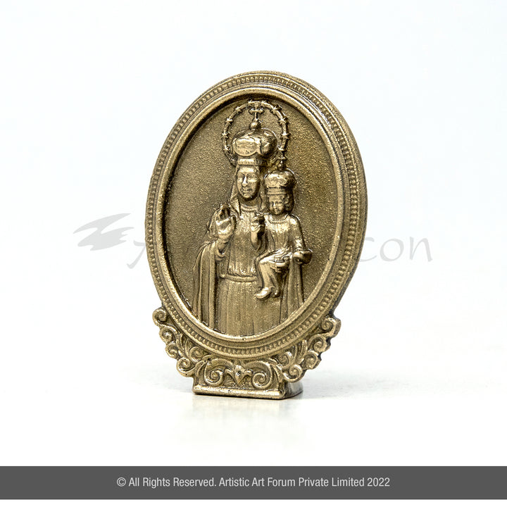 Brass Oval Mother Mary with Baby Jesus – Table Decor | Car Dashboard