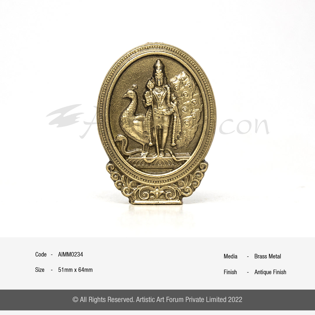 Oval Brass Murugan Idol for Car Dashboard | Lord Kartikeya Idol