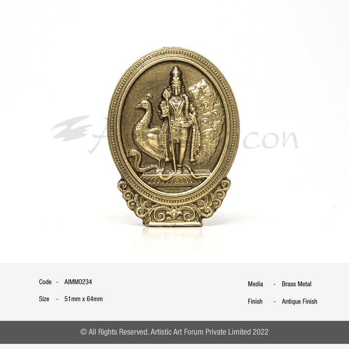 Oval Brass Murugan Idol for Car Dashboard | Lord Kartikeya Idol