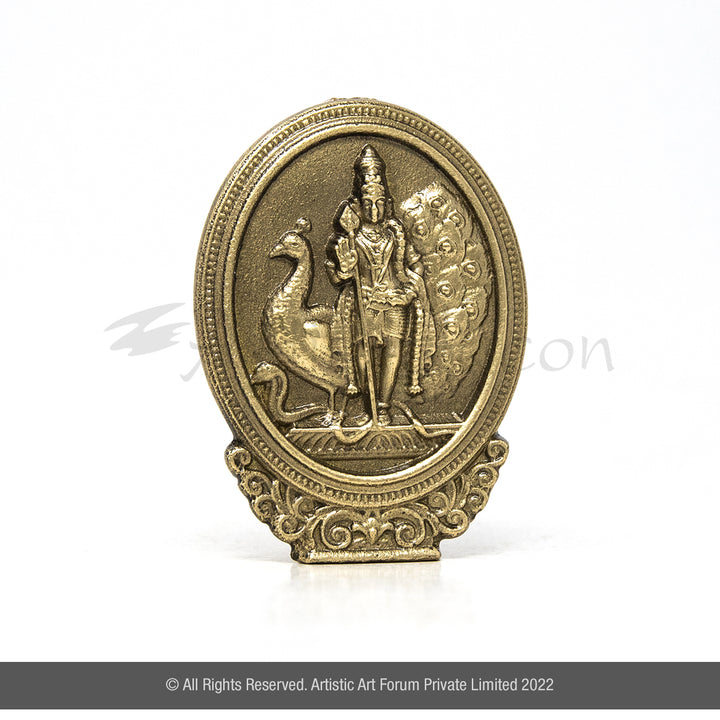 Oval Brass Murugan Idol for Car Dashboard | Lord Kartikeya Idol