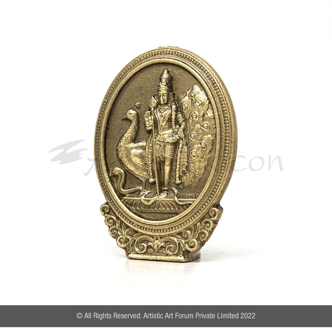 Oval Brass Murugan Idol for Car Dashboard | Lord Kartikeya Idol
