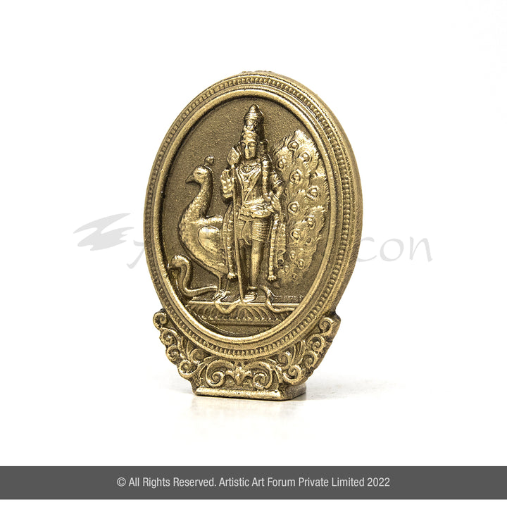 Oval Brass Murugan Idol for Car Dashboard | Lord Kartikeya Idol
